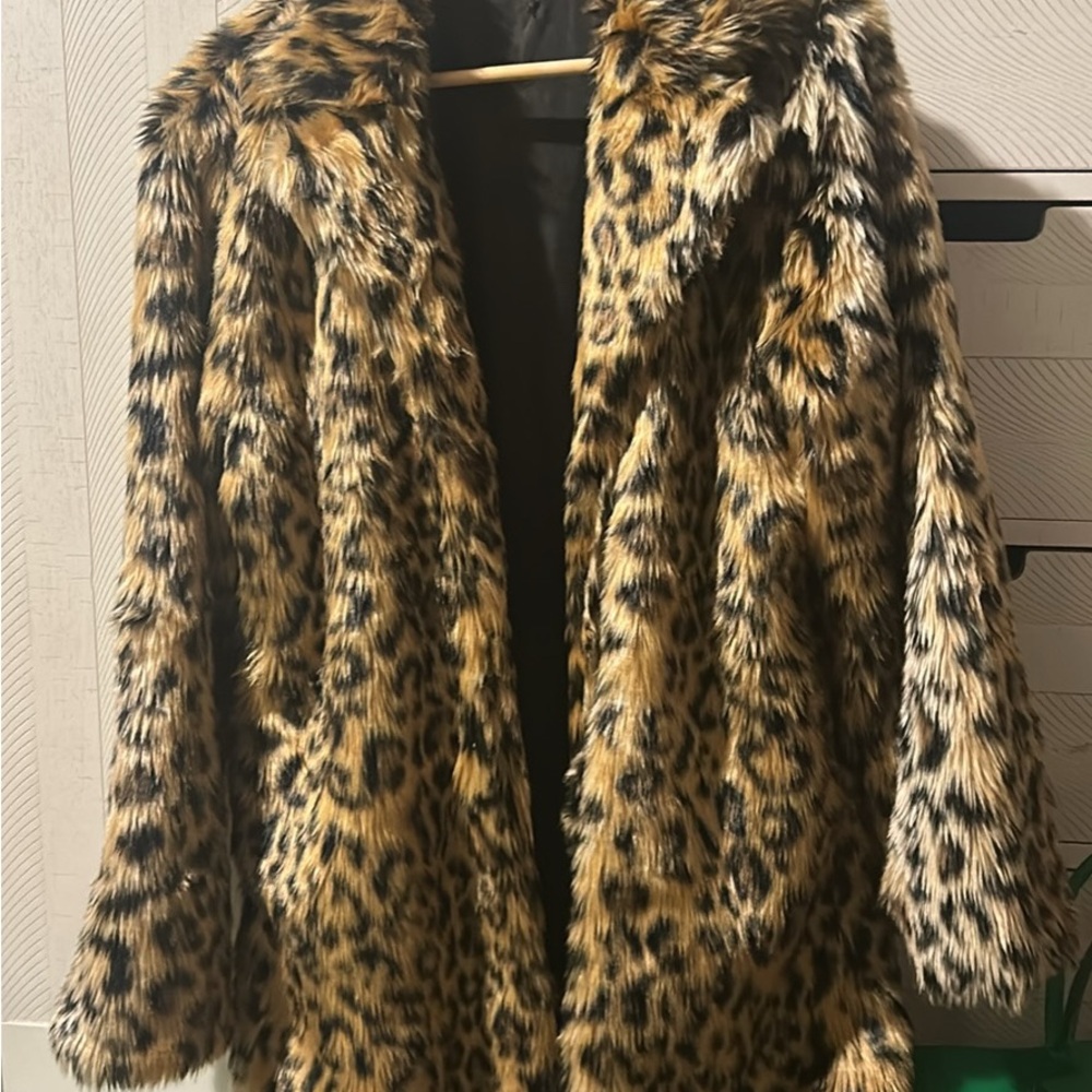 Brown and Black Teddy Jacket with Leopard Print